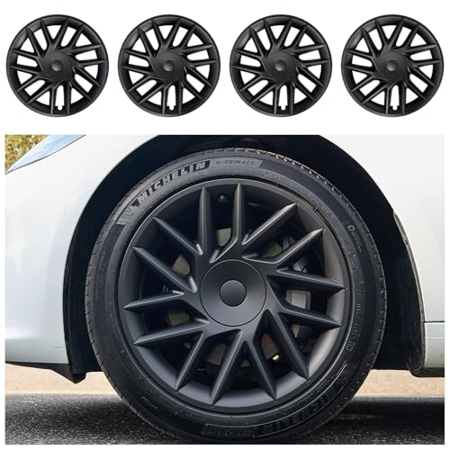 Wheel Covers for Tesla Model 3 Highland Accessories 18 Inch 4 Pcs Rim Protector Wheel Cover Replacement Model 3 Highland (2023-2025) Matte Black Hubcaps ABS Rim Accessories (Sport Style, 18 inch)