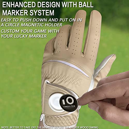 FINGER TEN Golf Gloves Men Right Hand Left Leather with Ball Marker All Weather Value Pack - Image 4