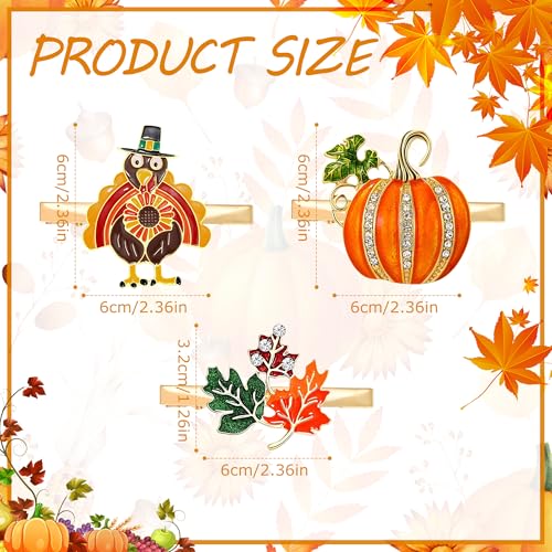 Image of 6 Pack Thanksgiving Fall Hair Clip for Women Enamel Rhinestone Harvest Turkey Pumpkin Maple Leaf Hairpins Thanksgiving Autumn Party Hair Accessory Gifts