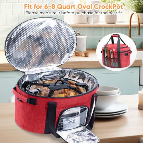 Double-Layer Slow Cooker Carrying Bag for 6-8 Quart CrockPot and Hamlton Beach Slow Cooker, Travel Bag with Lid Fastener for Crock-pot, Portable Carrier Case Slow Cooker Bag with See-thought Window - Image 4