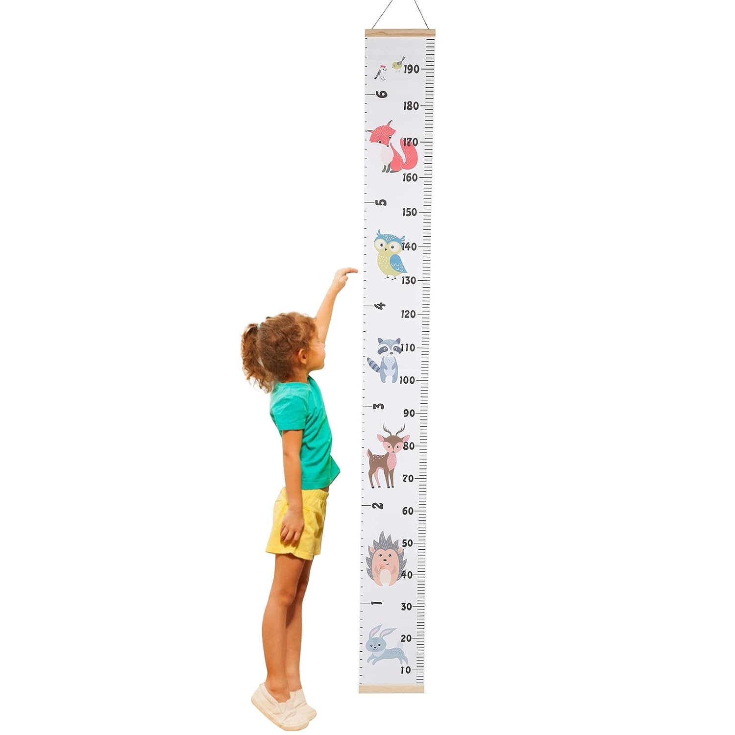 Kids Height Measuring Growth Chart Wall Ruler for Children Room Decor Wood Frame Cloth Lightweight Cool Gray 76.8 x 7.9in