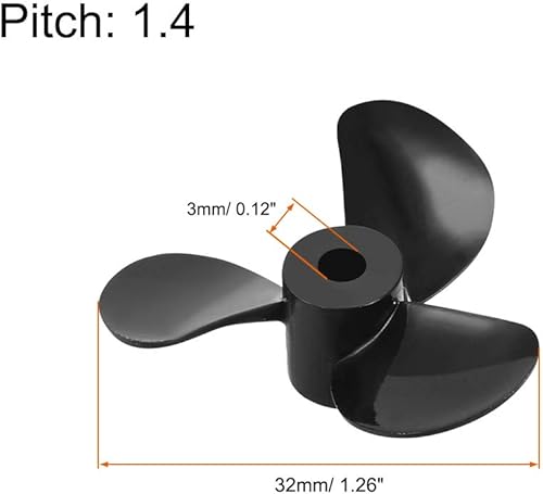 Miniatura 2 de uxcell Barco RC CCW Hélice 0.118 in eje 3 paletas 1.260 in 1.4 P forma de ventilador Pastic negro giratorio accesorios para barco RC 2pcs