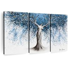 Elephant Stock Natural Continual Wall Art - Horizontal Canvas - 3-Piece Living Room Wall Decor - Painting Floral And Botanical Canvas Print - Blue and Gray Decor by Ashvin Harrison - 33" X 20"