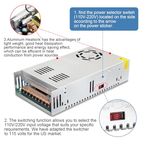 Image of 24V 20A 480W Power Supply AC /DC Adapter Universal Regulated Switching AC 110-220V to DC 24 Volt 20 Amp Converter Transformer LED Driver for LED Strip Light CCTV Camera