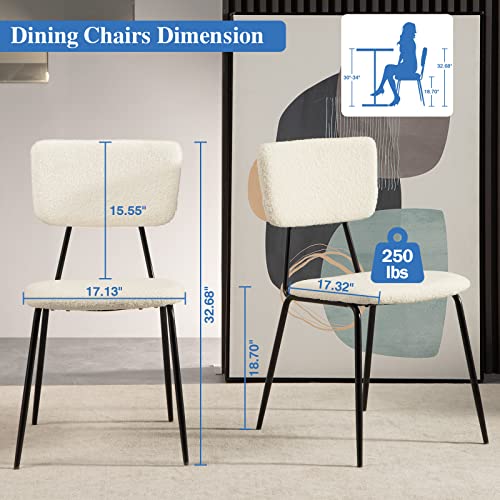 Bacyion White Dining Room Chairs Set Of 4 - Modern Upholstered Boucle Fabric Armless Chair Kitchen Chairs, Accent Side Living Room Chairs With Metal Legs For Dining Room Kitchen Living Room #TOP4