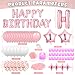 Pink Happy Birthday Balloons Decorations Pink White Birthday Balloon Letters Banner with 6 Pcs Star Balloons Artificial Rose Petal 24 Flameless LED Candles for Room Hotel Party Decorations Supplies