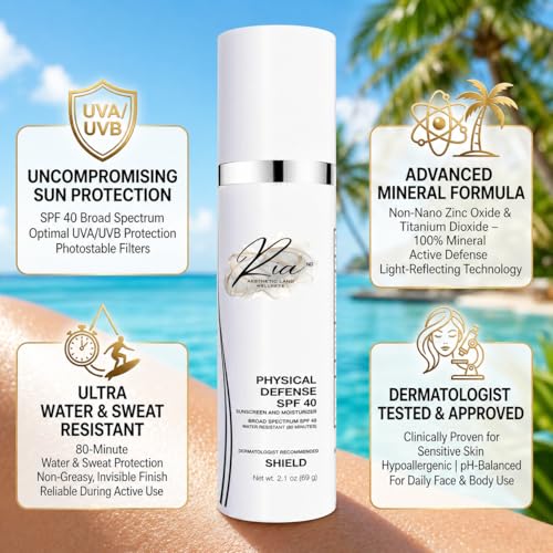 Ria Aesthetics and Wellness Ria Sunscreen & Moisturizer – Broad Spectrum Face Lotion with Vitamin E – Lightweight, Non-Greasy Daily Skin Protection (Physical Daily Defense with SPF 40)