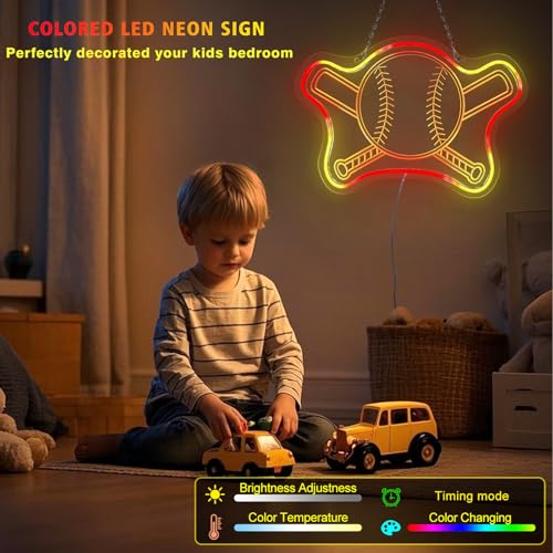 DQQDFTF Baseball Neon Sign 16×12 Inch Neon Sign Night Light for Kids Wall Decor with Remote Control Dimmable Baseball Gifts Lamp As Christmas Birthday Gift for Baseballs Fans, Boys and Girls by DQQDFTF - Used condition - Image 2