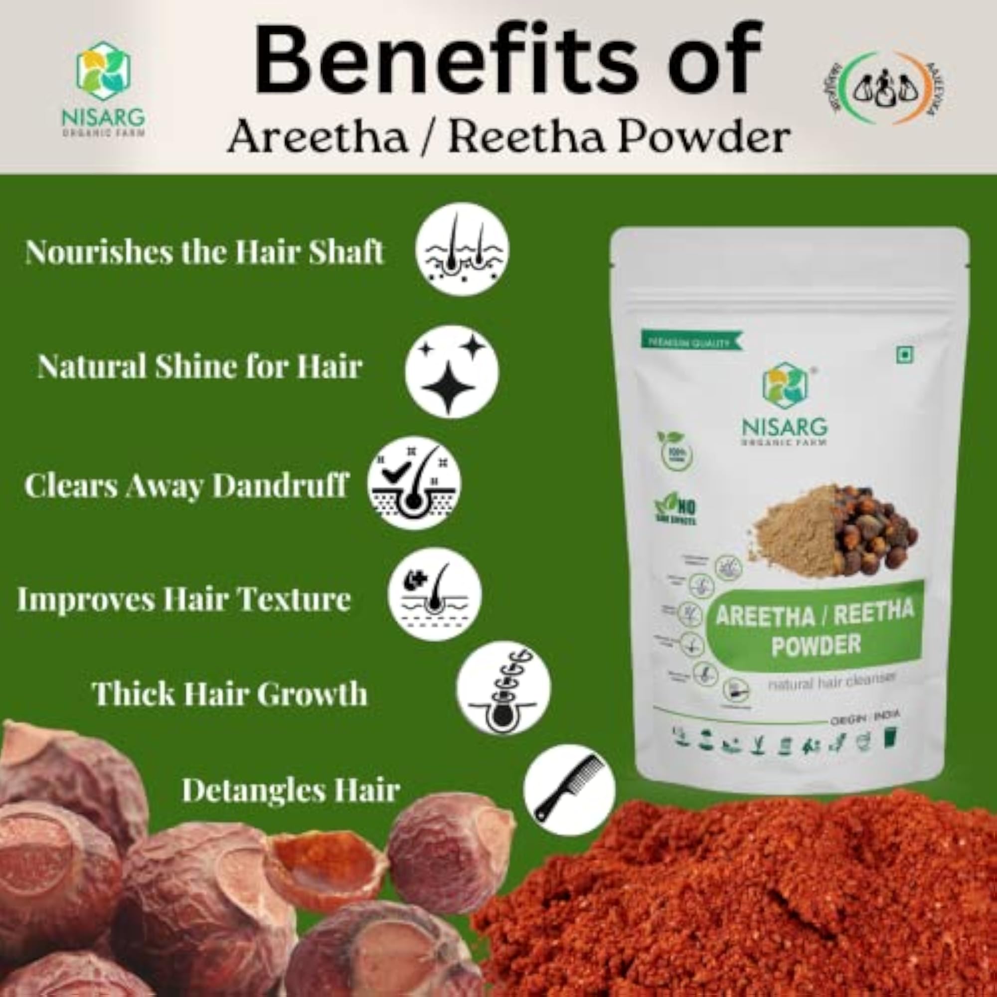 Amla Reetha Soapnut Powder, Natural Hair Cleanser, 100g