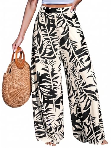 Pantalon droit femme CUPSHE décontracté à motif tropical fluide et léger