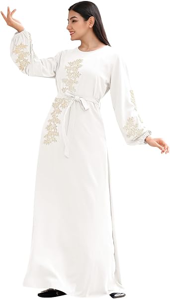 Abaya Dress for Women Floral Embroidery Muslim Robe Eid Ramadan Prayer Islamic Clothes Dubai Attire Turkish Jalabiya