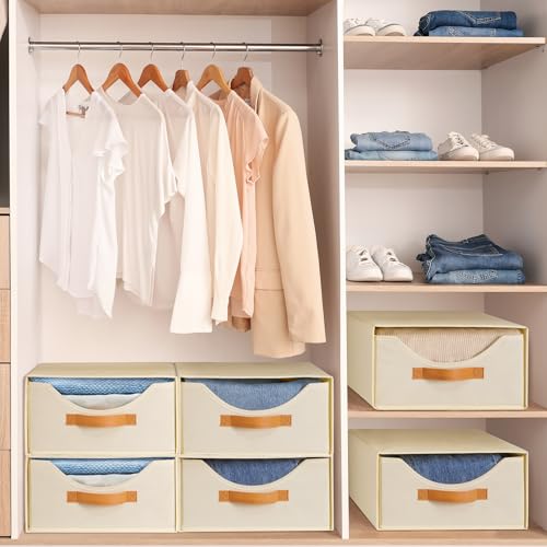 Baesyhom 4 Pcs Closet Drawers and Large Size Clothes Storage Bins Push-Out Storage Stackable Shelf Drawers with See-Through Window Closet Organizers for Bedroom, Living Room, Under Bed, Beige by Baesyhom - Image 7
