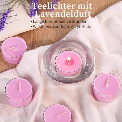 LETINE Lavendel Duftkerze Teelichter 14 Stück | Violettes Palmwachs Duftteelichter, 6 Stunden Brenndauer, Duftkerzen Scented Candle, für Entspannung, Wellness, Halloween & Weihnachten
