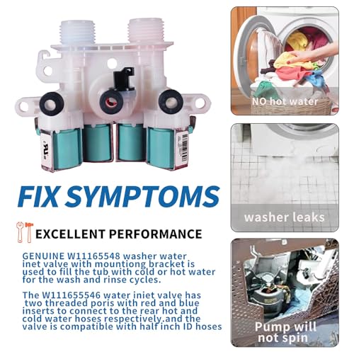 【2025 Upgraded】 W11165546 W11096267 Washer Water Inlet Valve Replacement For whirl-pool Kenmore Maytag Washing Machine Parts Replaces 33090105,W1059942 W10599423