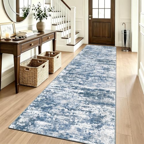 3x8 ft Wide Rug Runners for Hallways Non Slip, Kitchen Runner Rug, Blue