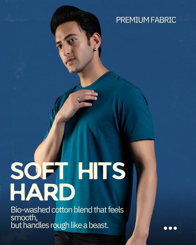 Image of Ghumakkad Cotton Blend Half Sleeve Round Neck Sports T Shirt for Men