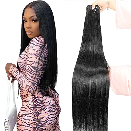 U-Like 10A Straight Human Hair Bundles Brazilian Straight Hair 3 Bundles 16 18 20 Inch 100% Unprocessed Virgin Weave Hair Human Bundles for Black Women Weft Human Hair Extensions Natural Black Color