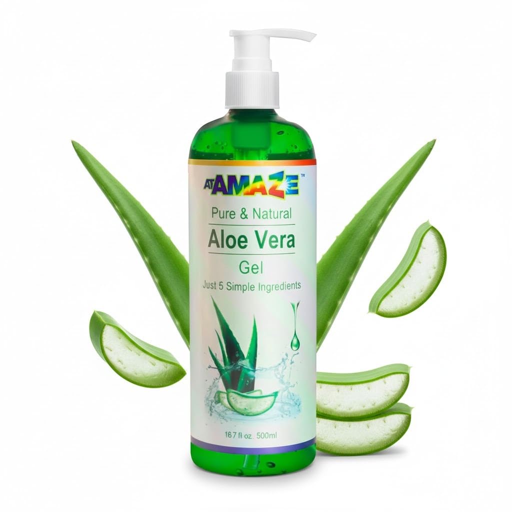ATAMAZE 500 ml Pure Aloe Vera Gel for Hair and Skin, Hydrating & Non-Sticky, Soothes Scalp and Skin, No Strong Scent, Lightweight & Fast-Absorbing