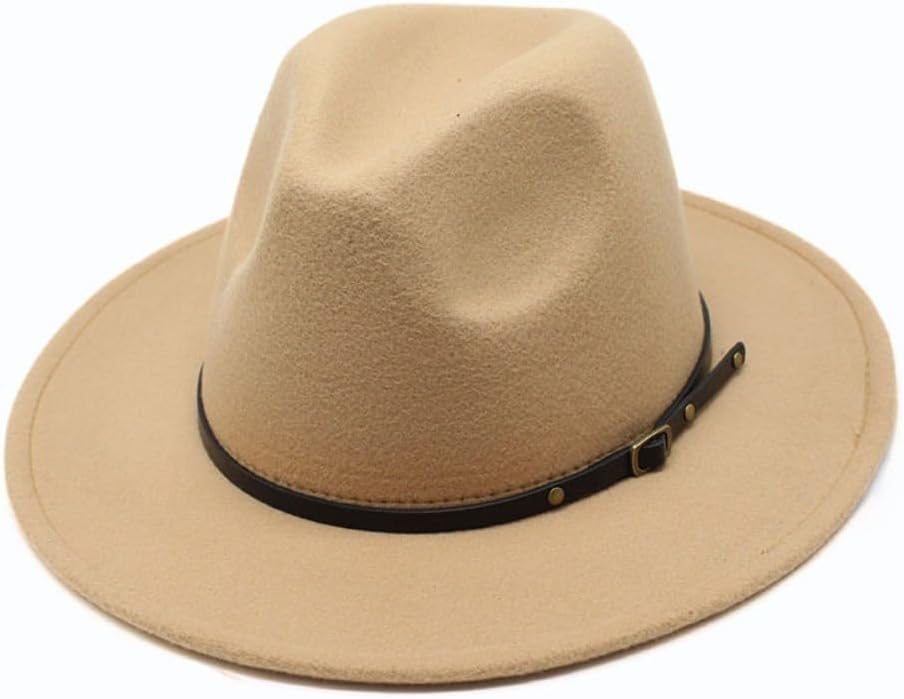 Classic Black Fedora Hat with Leather Band, Wide Brim Sun Protection, Gold Buckle Detail