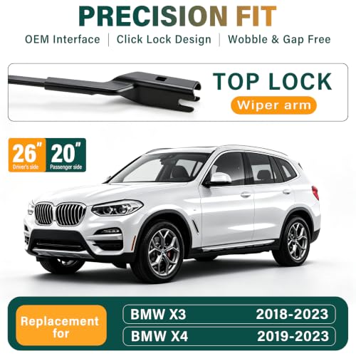Image of Windshield Wiper Blades Replacement for BMW X3 2018-2023 BMW X4 2019-2023 | Original Equipment Replacement Front Rear Wipers Blade Set - 26 inch+20 inch+12 inch (Set of 3) Top Lock