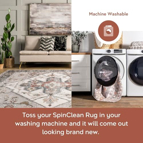 nuLOOM Mali Machine Washable Traditional Medallion Ultra Thin Accent Rug, 2' x 3', Ivory - Thumbnail 3