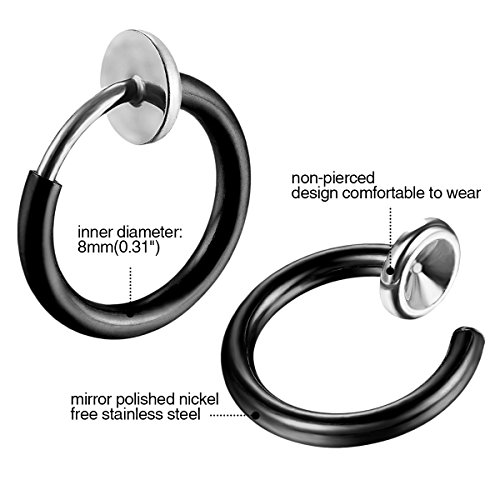 Oidea 6Pcs 8Mm Stainless Steel Hoop Non Pierced Fake Earrings Nose Rings For Tragus,Cartilage,Gold,Silver,Black #TOP1