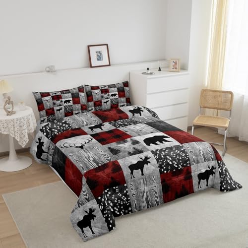 Erosebridal Rustic Deer Comforter Queen,Vintage Hunting Animal Bedding Set for Teens Youth,Bear Elk Antler Wild Hunting Animal Duvet Insert,Farm Style Down Comforter with 2 Pillowcases by Erosebridal - Image 3