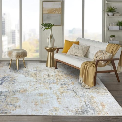 Safunion Area Rug Modern Abstract Rugs for Living Room Bedroom Dining Room Non-Slip Soft Carpet Floor Mat (Abstract Grey/Beige/Gold/Multi, 160 x 200 cm)