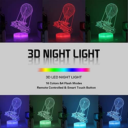 Batttlebus 3D Led Lights Artwork Vision Effect Night Light Remote Control & 16 Colors Mood Lamp Hot Air Balloon Lighting Birthday Holiday Ideas Decorations for Boys Teen Boyfriends