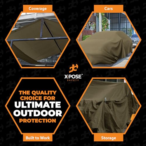 Image of Xpose Safety Canvas Tarp - 10oz Olive Drab Canvas Tarps Heavy Duty Water Resistant with Brass Grommets- Multipurpose Outdoor Tarpaulin for Camping, Canopy, Trailer, Equipment Cover 6' x 8'