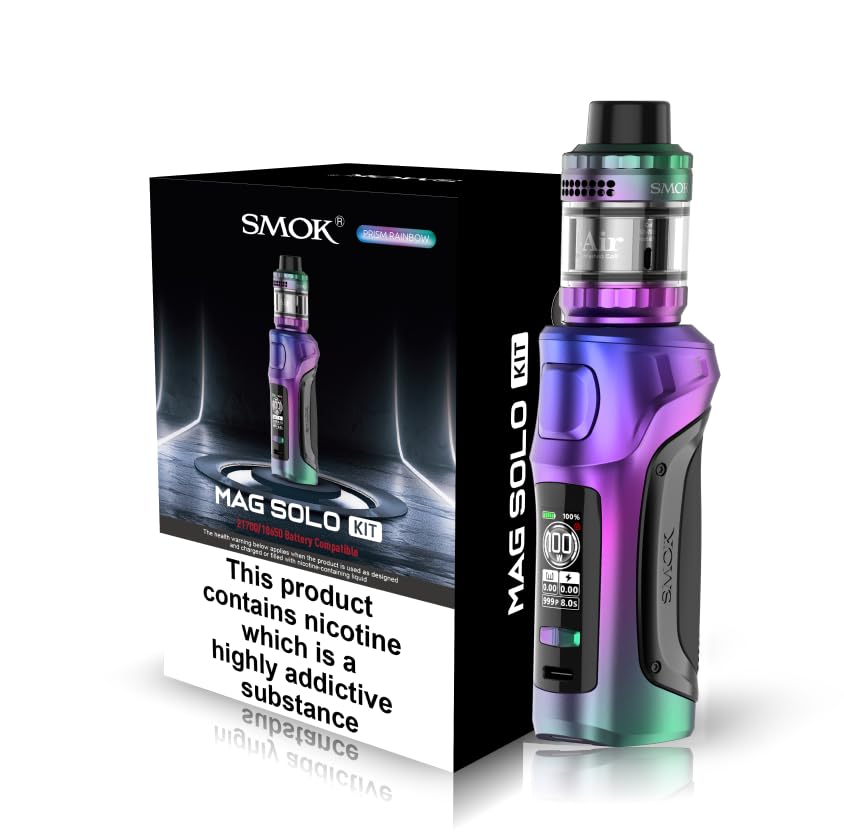 SMOK Mag Solo Vaping Kit, Ergonomic, 100W Max, Run Nic Salts, Single  Battery I8650/2I700 (Not Included), T-Air tank, TA coils, E Cigarette, E  Cig, SMOK Vaping, No Nicotine (Prism Rainbow): Amazon.co.uk: Electronics