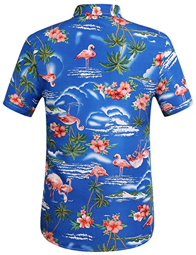 Sslr Mens Hawaiian Shirt Flamingos Casual Short Sleeve Button Down Shirts Aloha Shirt (Large, Sapphire Blue) #TOP1