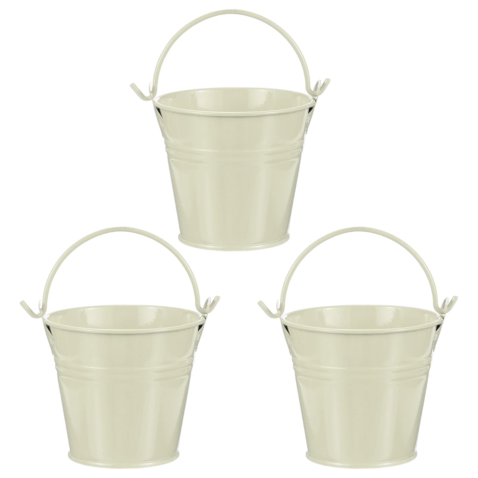 M METERXITY 3-Pack Small Metal Bucket with Handle, 2.8 x 2.4 Inch Iron Mini Buckets for Farmhouse Flower/Garden Planters/Decorative Table Centerpieces [Beige]