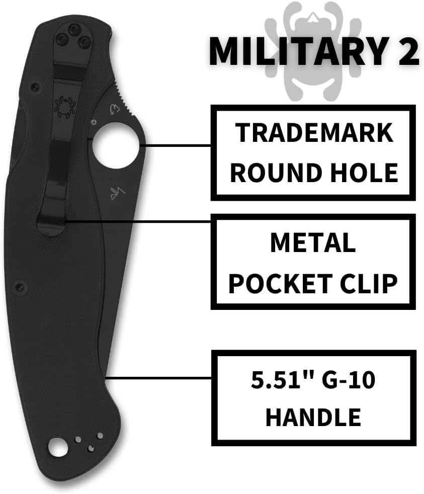 Spyderco Military 2 Folding Pocket Knife with 4" CPM S30V and G-10 Handle - EDC Knife for Men and Women, Perfect for Hunting, Tactical, Camping, Survival, Hiking - CombinationEdge - C36GPSBK2
