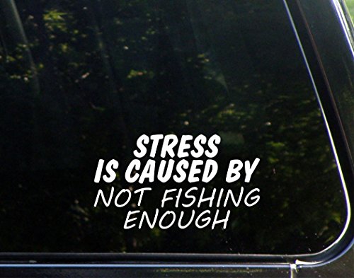 Sweet Tea Decals Stress is Caused by Not Fishing Enough - 6 1/2" x 3 3/4" - Vinyl Die Cut Decal/Bumper Sticker for Windows, Trucks, Cars, Laptops, Macbooks, Etc.