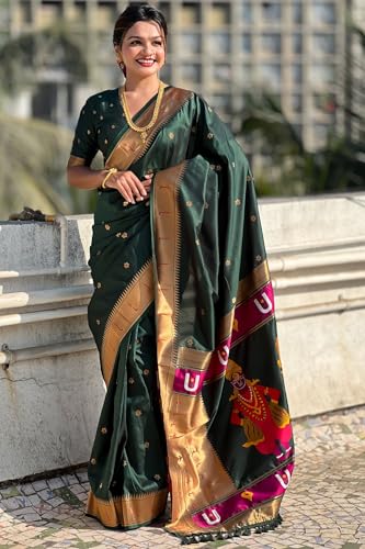 Image of SGF11 Women's Kanjivaram Paithani Silk Saree With Unstitched Blouse Piece