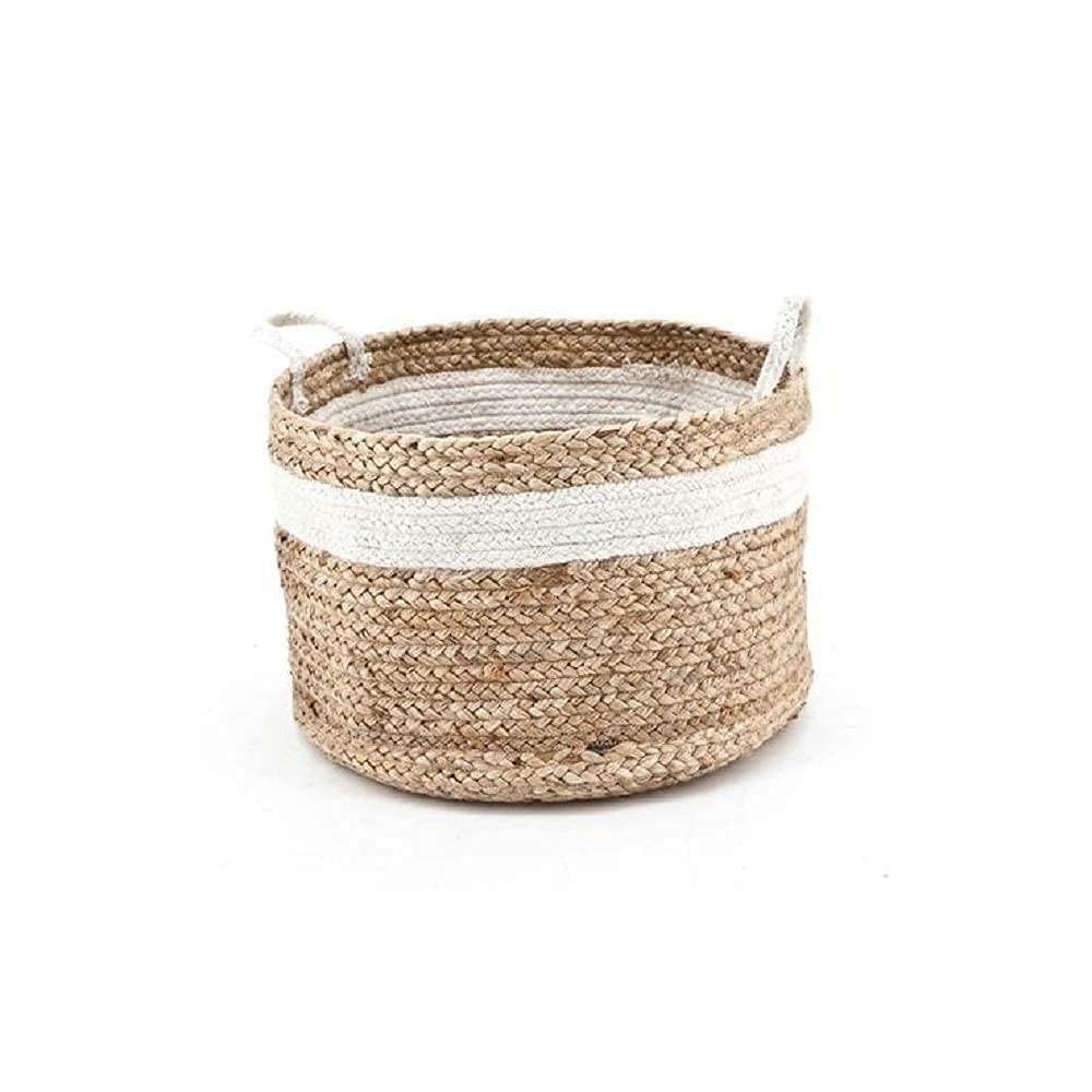 NR Home Stores Natural Hand Crafted Jute Basket For Storage | Basket Organizer Cotton Planter Pot Baskets For Living Room Bathroom | Multipurpose Pots Laundry Storage For Kitchen, 10x12 IN