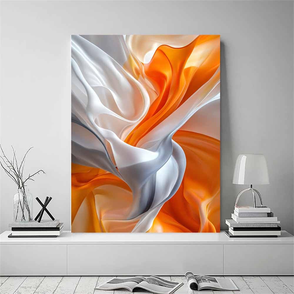QUSAAOU Muralo Orange Silber Fließende Seide Stoff Modern Leinwandbild Abstraktion-Motiv- Bild FüR Wohnzimmer, Schlafzimmer, BüRo, Restaurant-Wandbild Wanddeko Modern(Orange)-70x100cm Ungerahmt