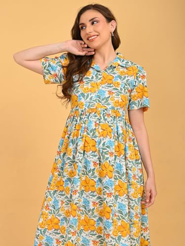 Image of The Mom Store Maternity and Nursing Dress | Pre and Post Pregnancy Dress for Womens | Zipper /Button Opening | Causal Wear | Trendy Stylish Causal Dresses for New Moms