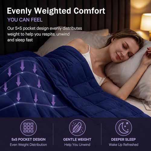 Image of Navy Blue Weighted Blanket for Adults 15lbs, 60 inchx80 inch, Queen Size Cooling Heavy Throw Blanket for 140-160lbs, Microfiber Soft Thick Big Blankets Weighted Comforter Gift for Sleeping