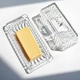 kanpura Butterdose mit Deckel für die Arbeitsplatte, Glas-Butterschale mit Deckel, Küchen-Butterbehälter, Butterhalter für Ost-/Westküsten-Butter, BPA-frei, spülmaschinenfest (transparent)