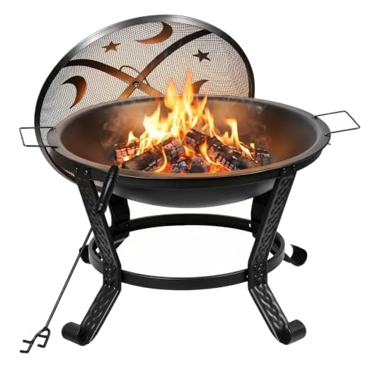 22 Inches Portable Fire Pit Outdoor Wood Burning Steel Lightweight BBQ Grill Firepit Bowl with Log Grate&Poker for Outside Patio Campfire Bonfire Backyard