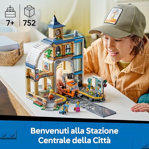 City Stazione Centrale - con Veicolo Giocattolo di Manutenzione, Ascensore Funzionante, Biglietteria, 2 Piattaforme, un Pezzo di Binario e 6 Minifigure - Regalo Bambini e Bambine da 7 Anni 60469 - Lego - Immagine 1