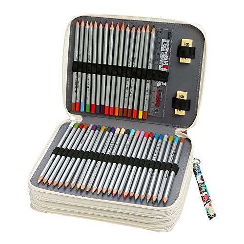 Image of 184 Slots Colored Pencil Case Organizer, 4 Layer Bag | Twill Oxford fabric, 187 elastic loops, detachable handle, for travel, home storage, drawing tools, creative gifts