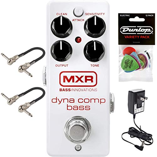 MXR M282 Bass Dyna Comp Mini Effects Pedal Bundle with 2 MXR Patch Cables and Dunlop Pick Pack