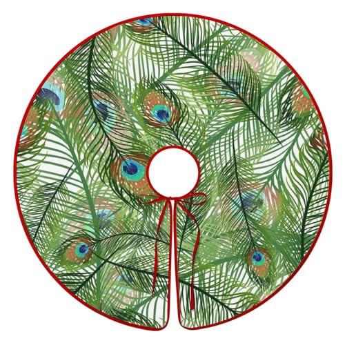 Image of Peacok Feather Christmas Tree Skirt Thick Rustic Christmas Tree Decorations for Holiday Party Decorations 76cm