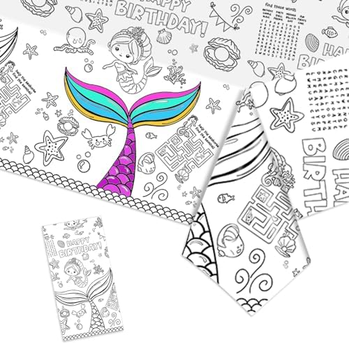 Amazon.com: KFJBPB 1 Pack Mermaid Coloring Tablecloth for Kids ...