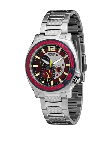 Casio Men's MTP1316D-4AV Silver Stainless-Steel Quartz Watch with Red Dial