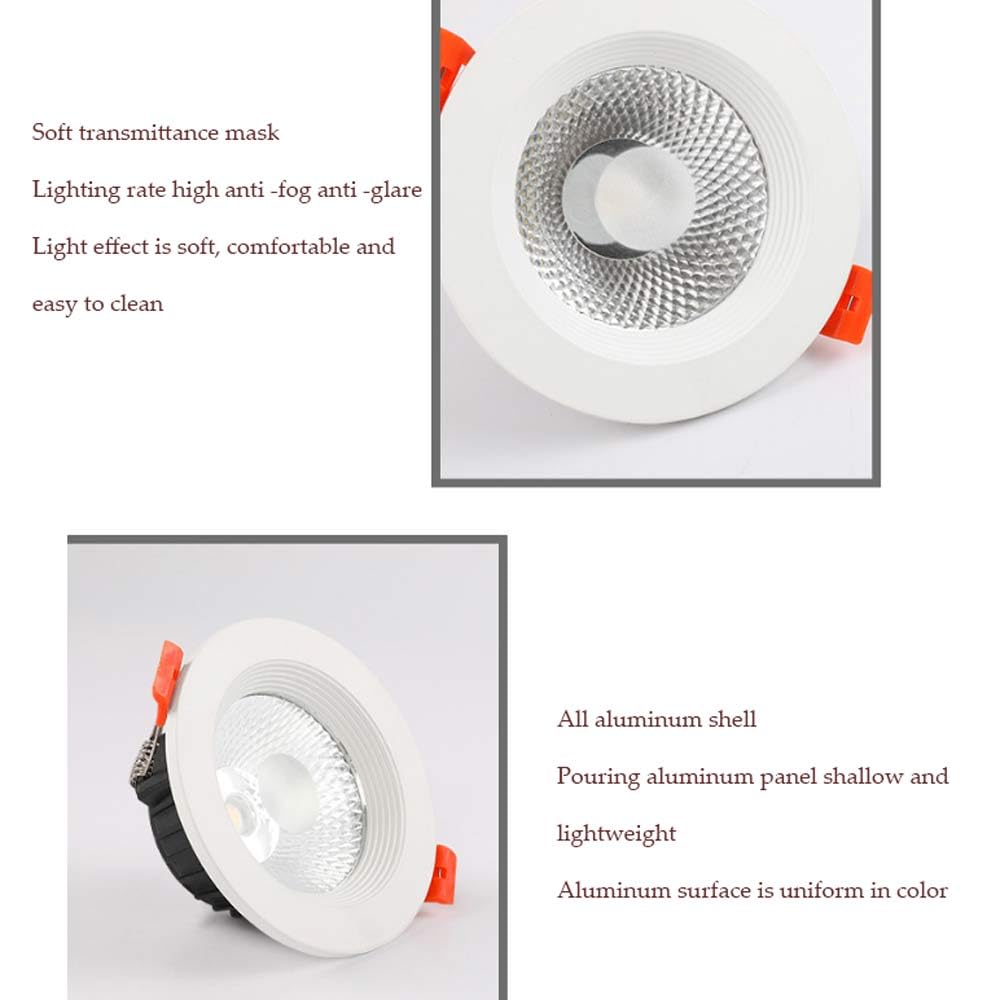 12-pak 5W aluminium LED wpuszczane reflektory 7W, 12 W, 15 W białe okrągłe oświetlenie sufitowe LED wpuszczane 3000K/4000K/6000K do wyboru do domu - 7W-6000K
