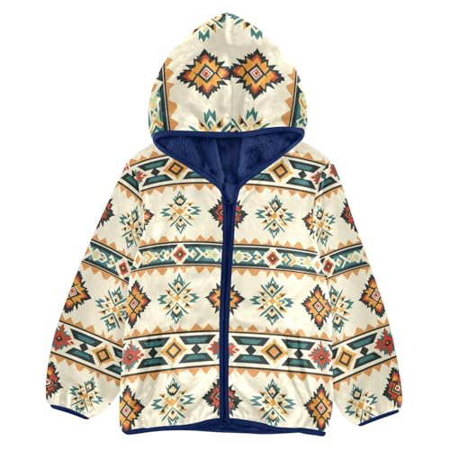 Ethnic Aztec Patterns Girls Fleece Jacket Girls Fall Jacket Boys Coats Zip Up Hoodie Children Sherpa Warm Outerwear 2-10T